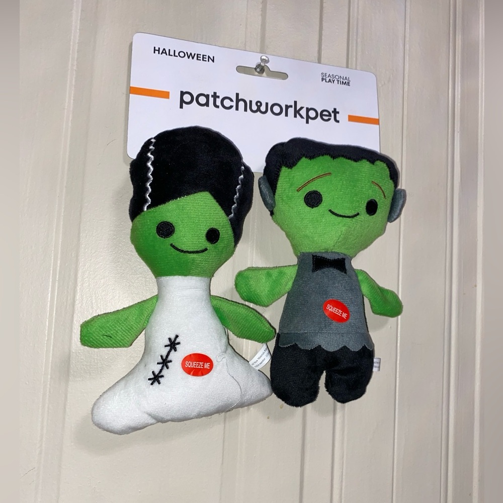 NEW! FRANK & BRIDE DUO DOG TOY HALLOWEEN FRANKENSTEIN PLUSH SET w/SQUEAKERS